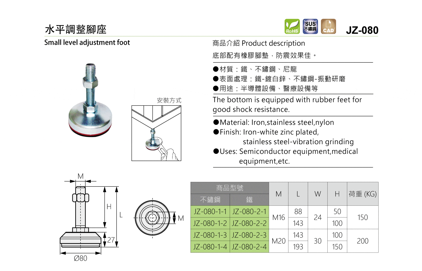 JZ-080 水平調整腳座