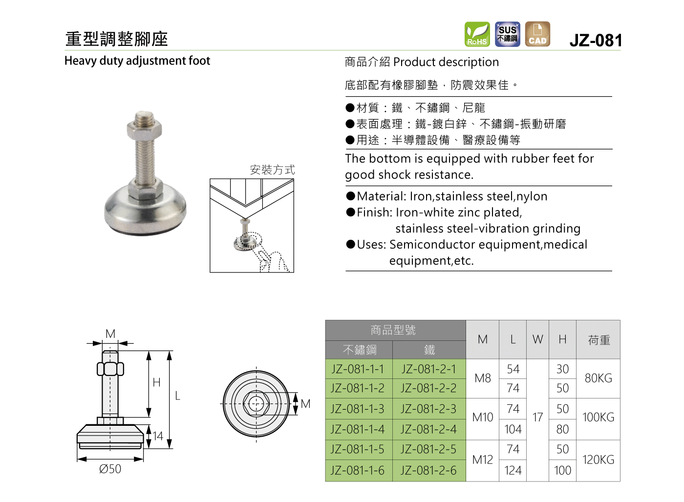 JZ-081 重型調整腳座