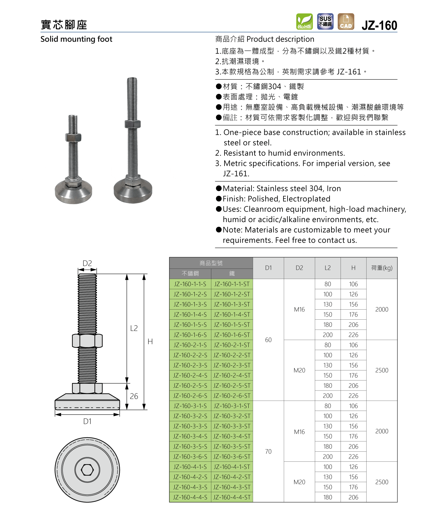 JZ-160 實芯腳架