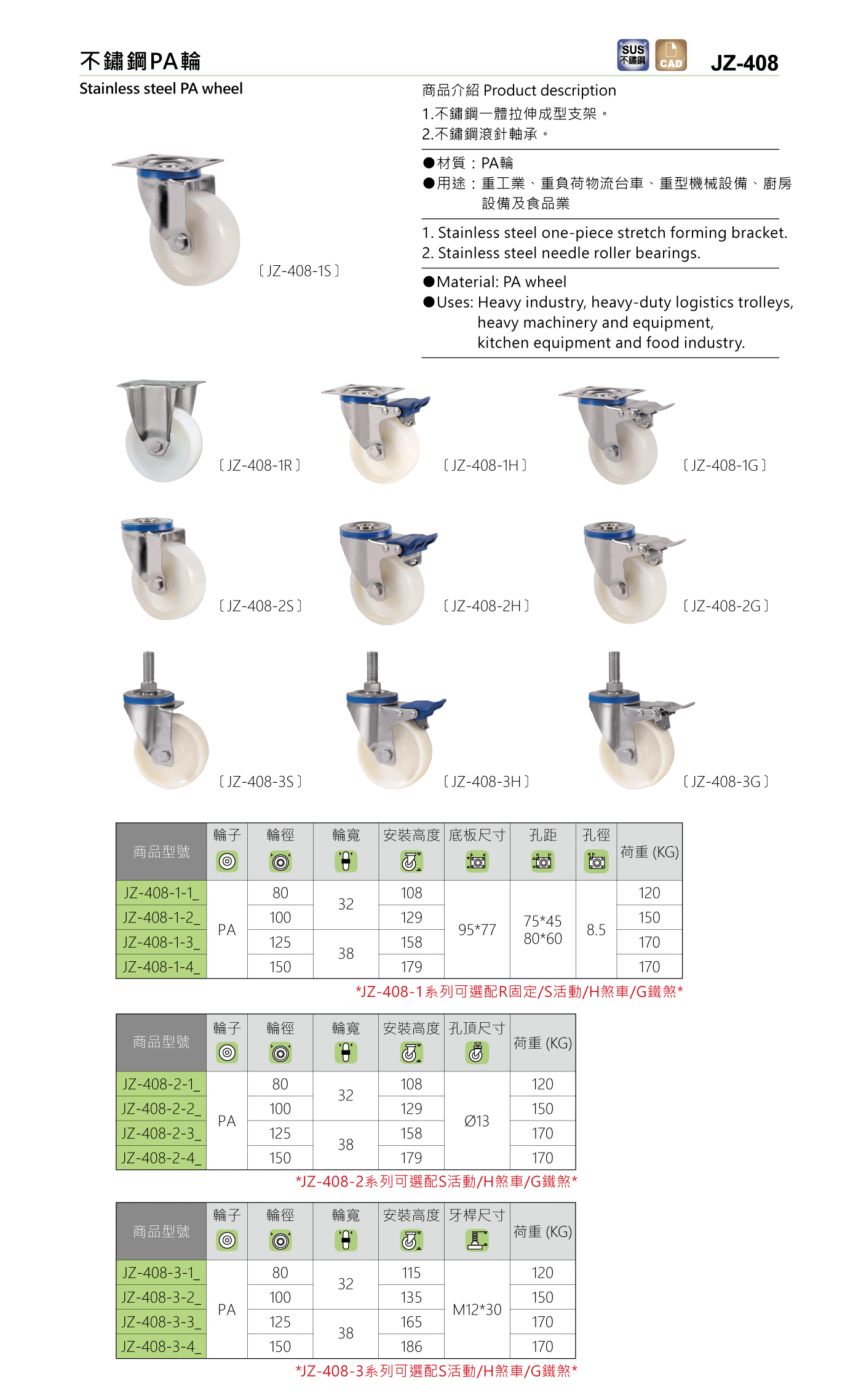 JZ-408 不鏽鋼PA輪