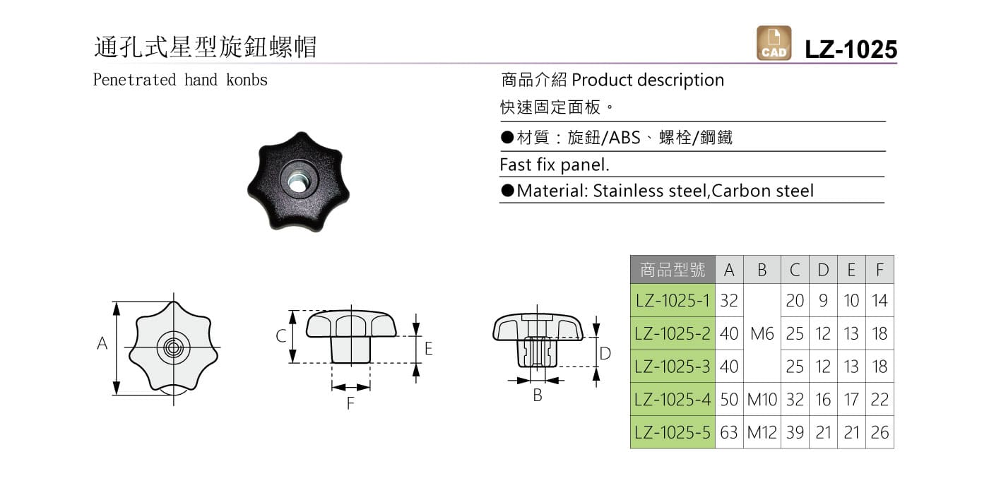 LZ-1025 通孔式星型旋鈕螺帽