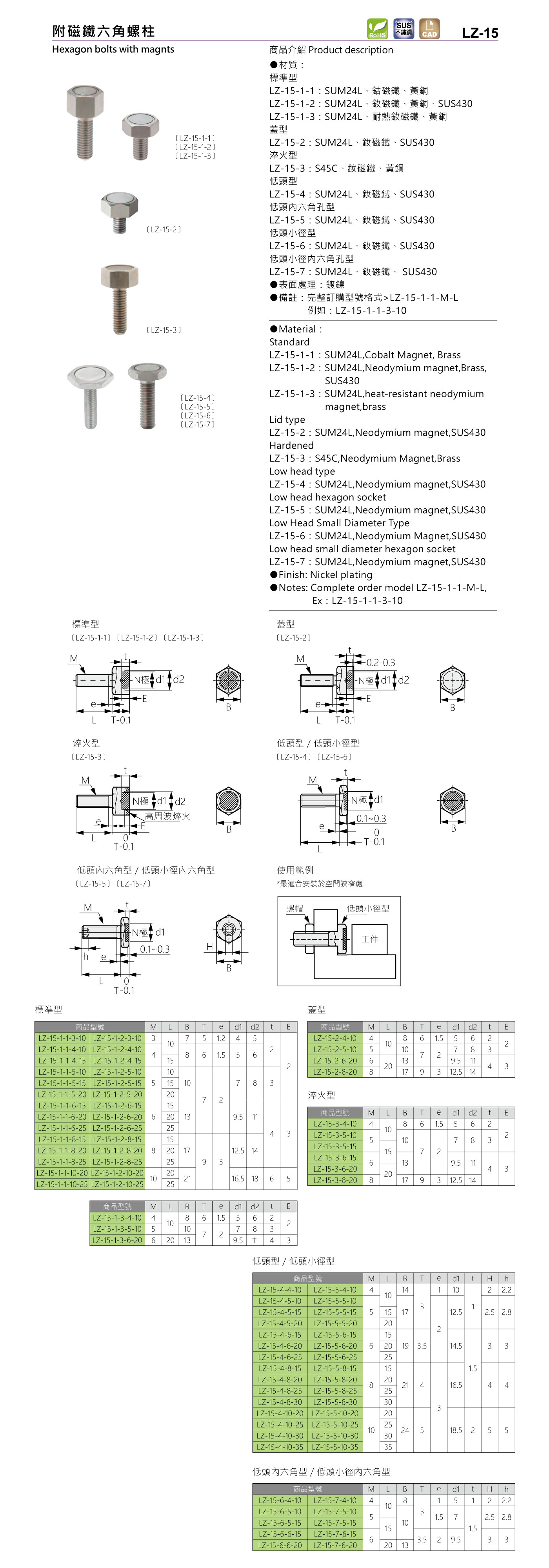 LZ-15 附磁鐵六角螺柱