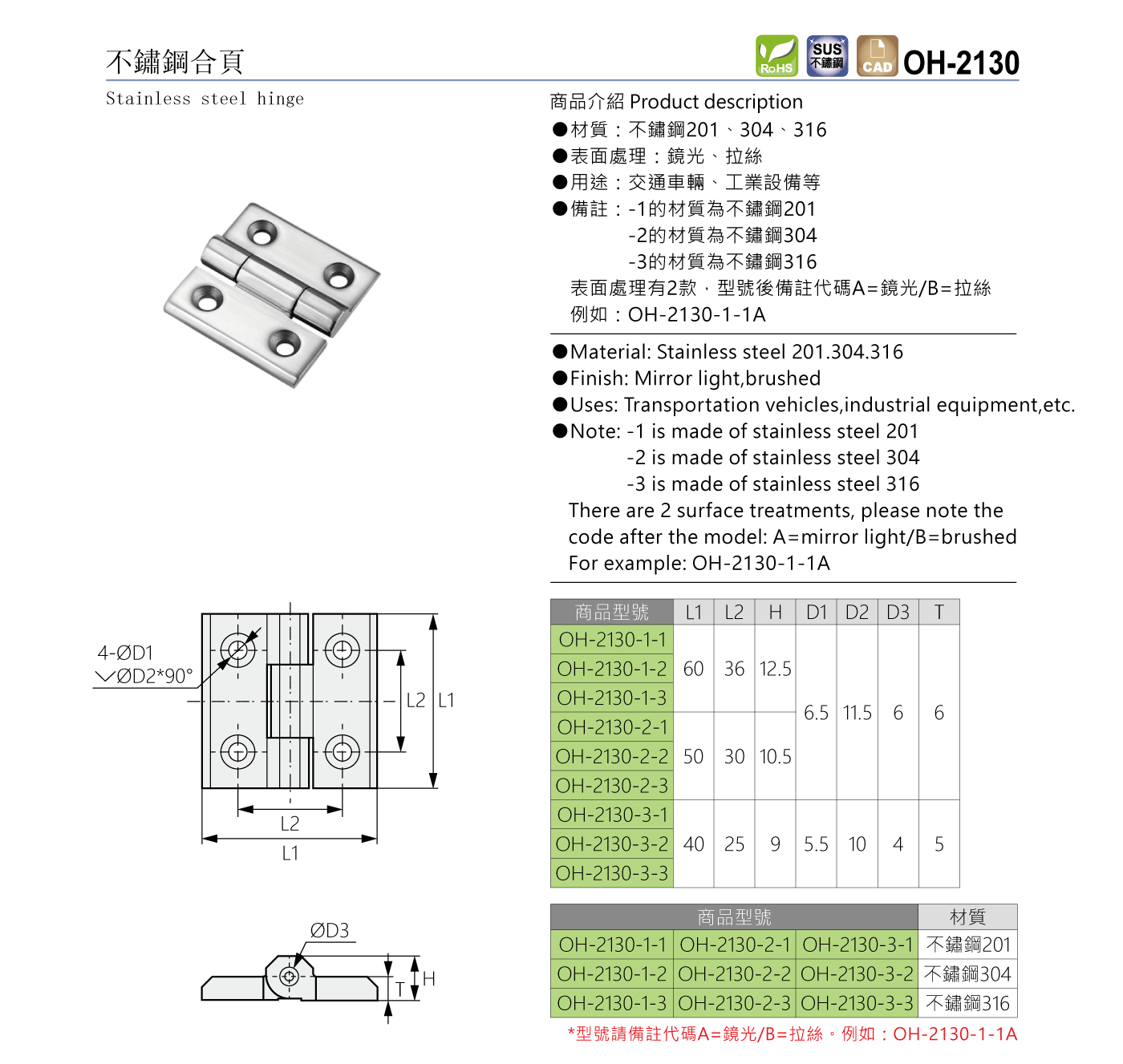 OH-2130 不鏽鋼合頁