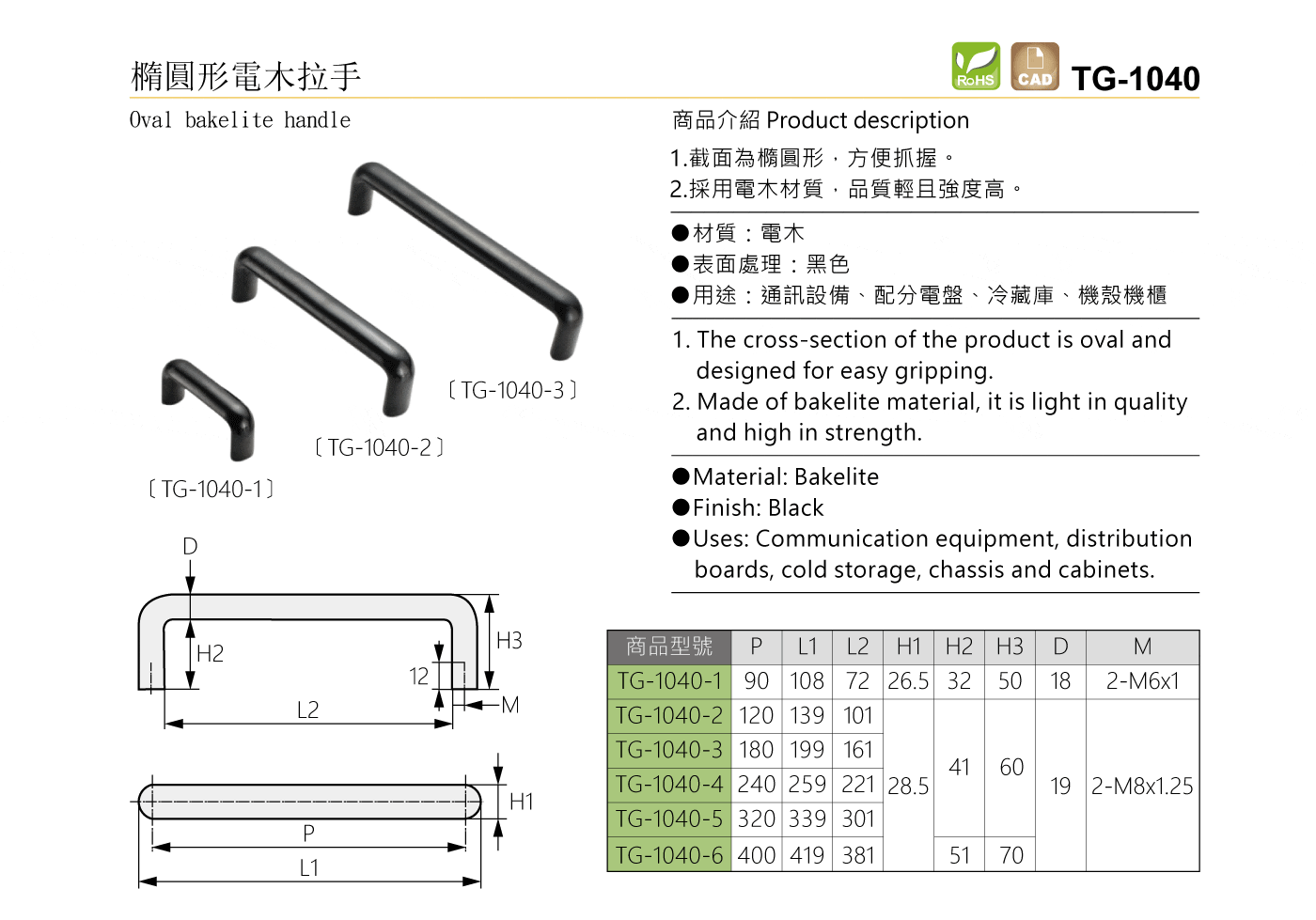 TG-1040 橢圓形電木拉手