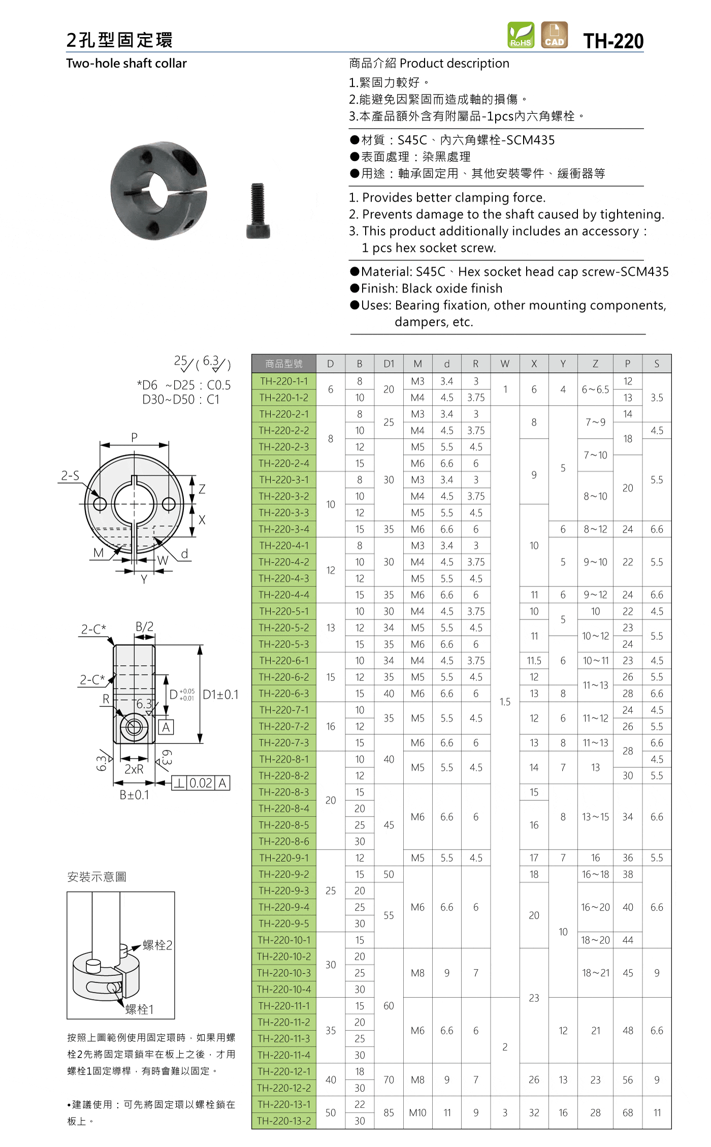 TH-220 2孔型固定環