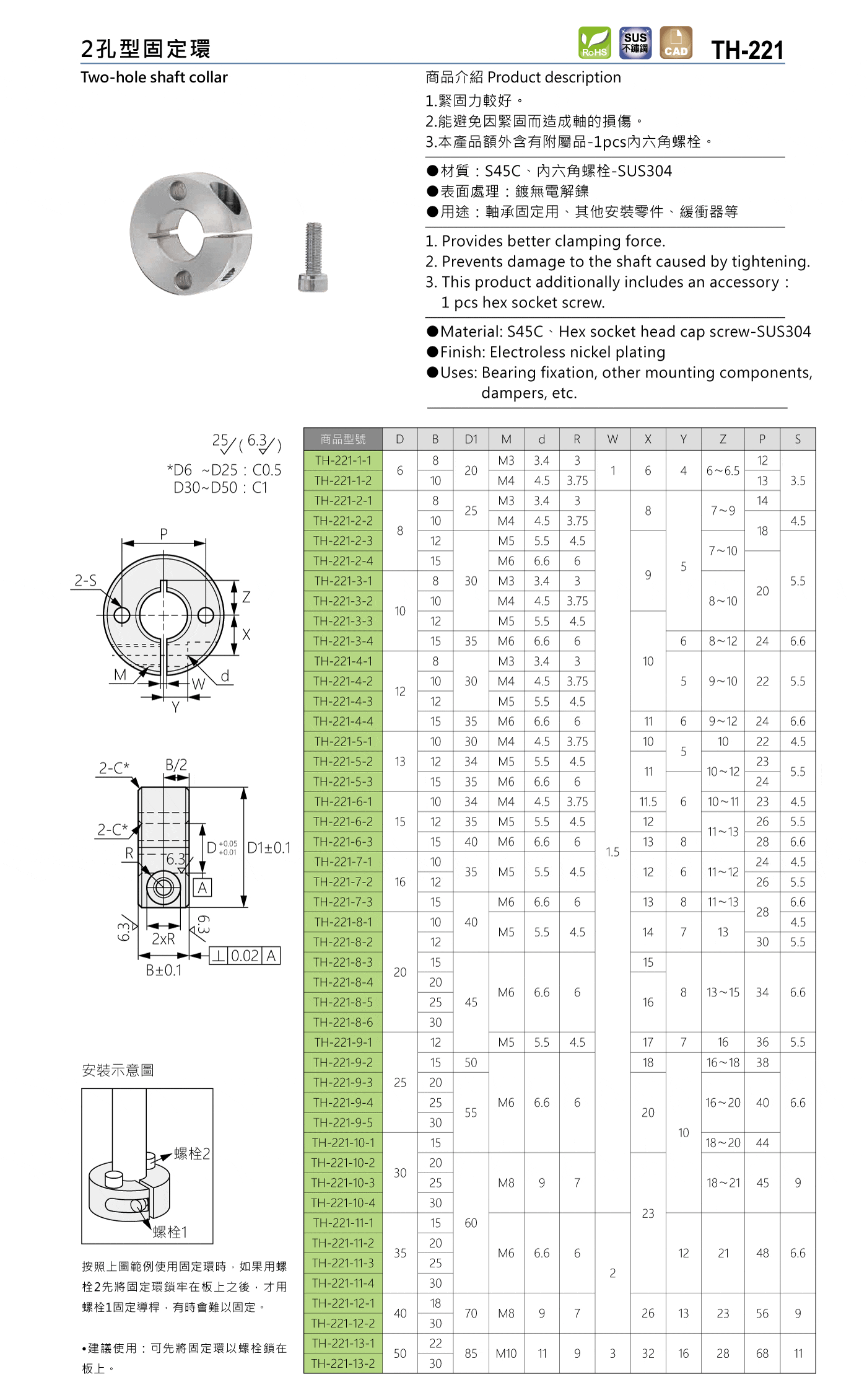 TH-221 2孔型固定環