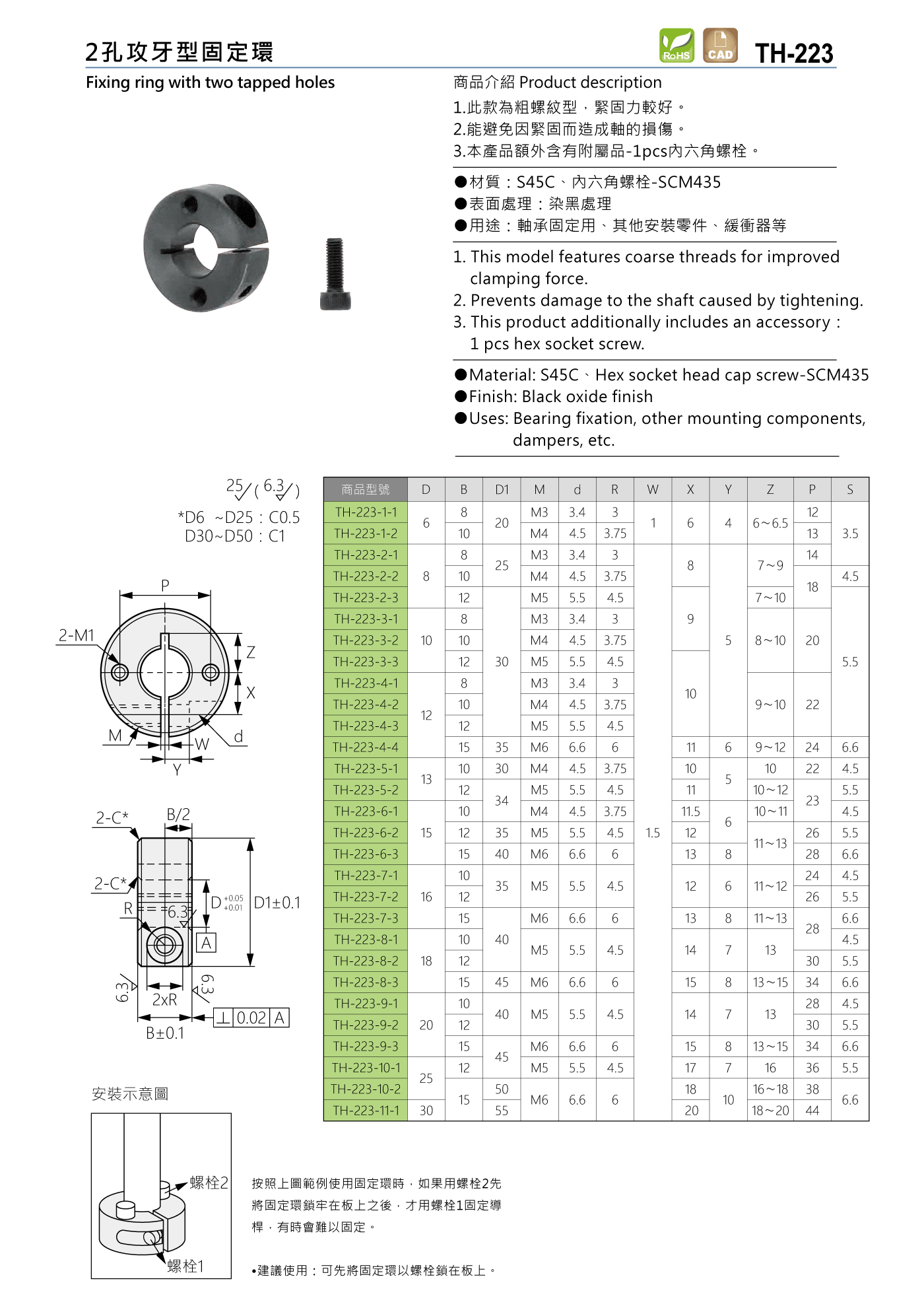 TH-223 2孔攻牙型固定環