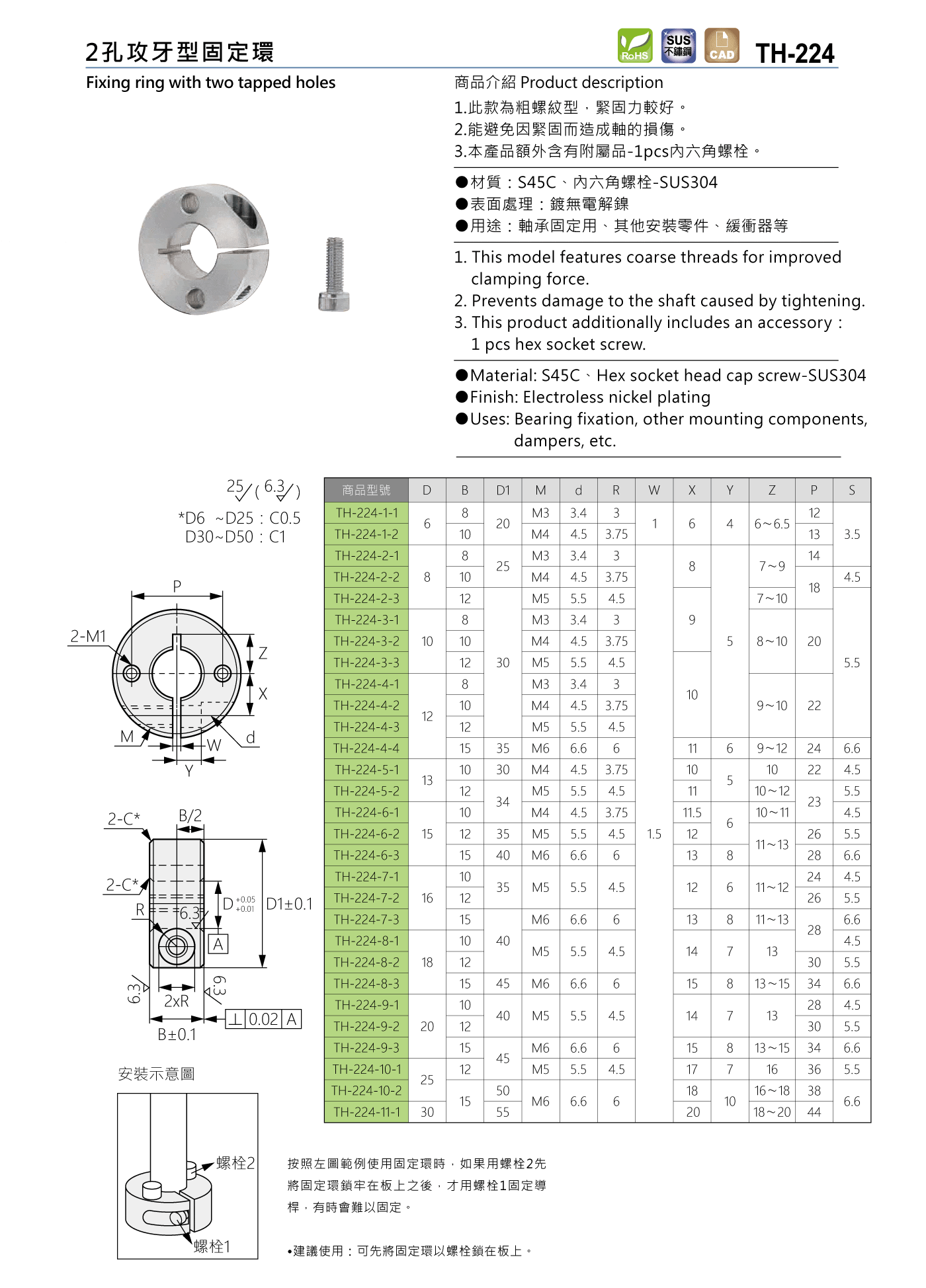 TH-224 2孔攻牙型固定環