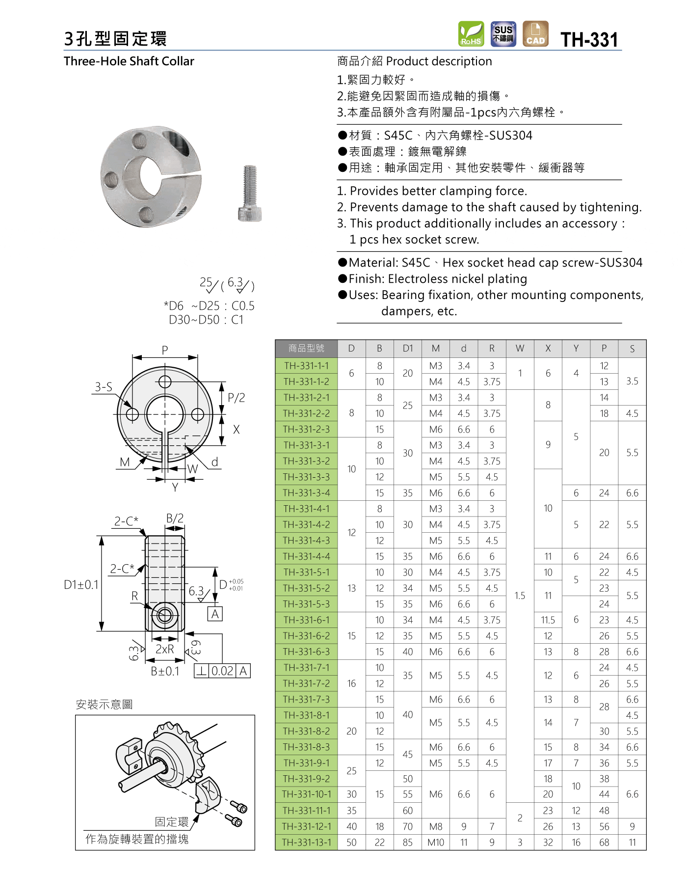 TH-331 3孔型固定環