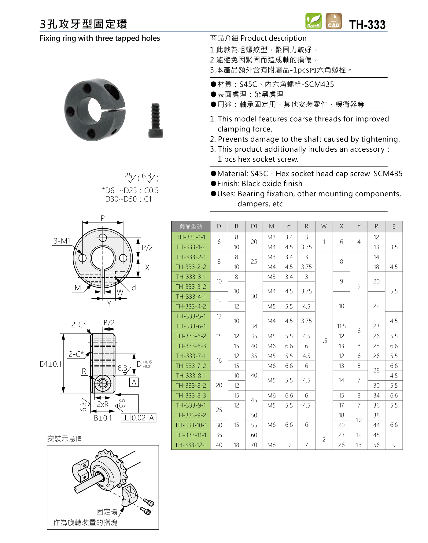 TH-333 3孔攻牙型固定環