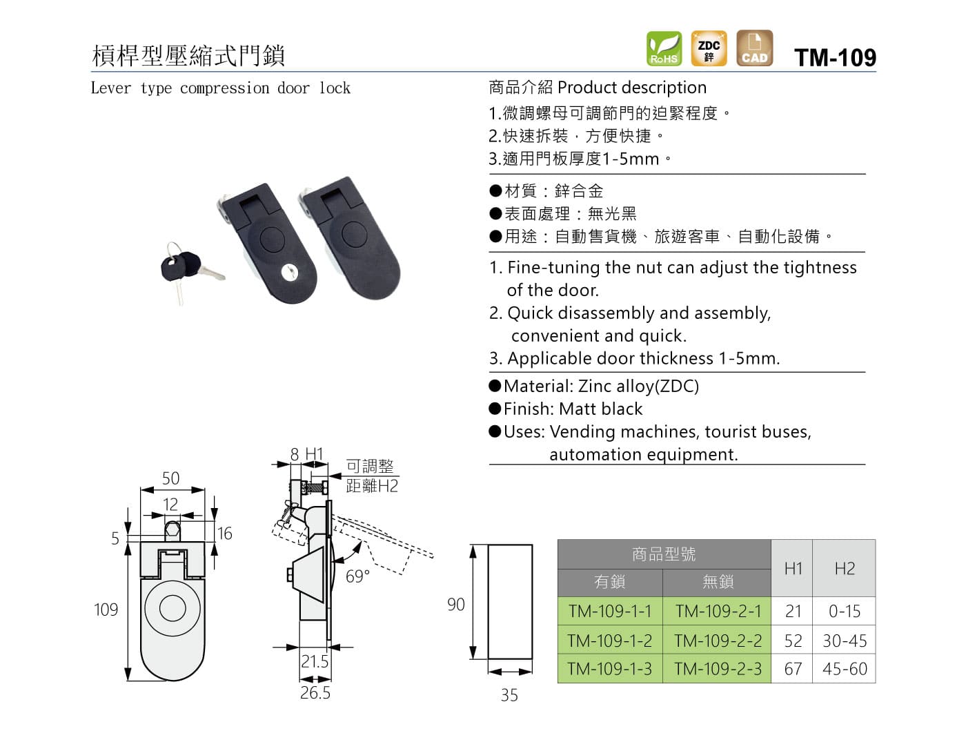 TM-109 槓桿型壓縮式門鎖