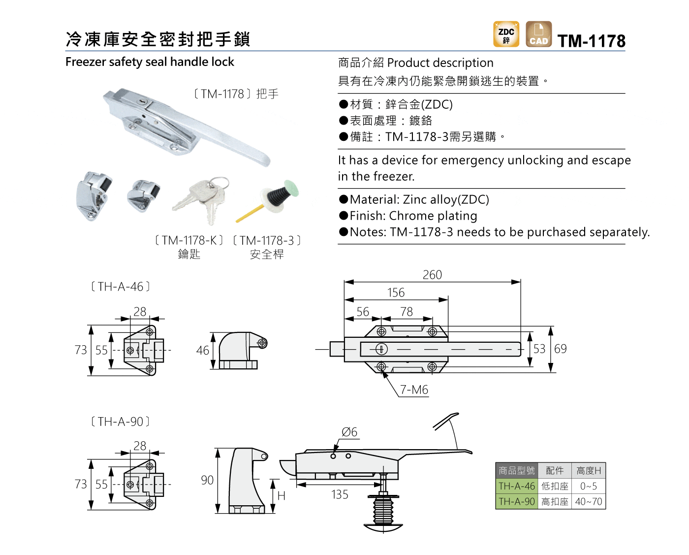 TM-1178 冷凍庫安全密封把手鎖