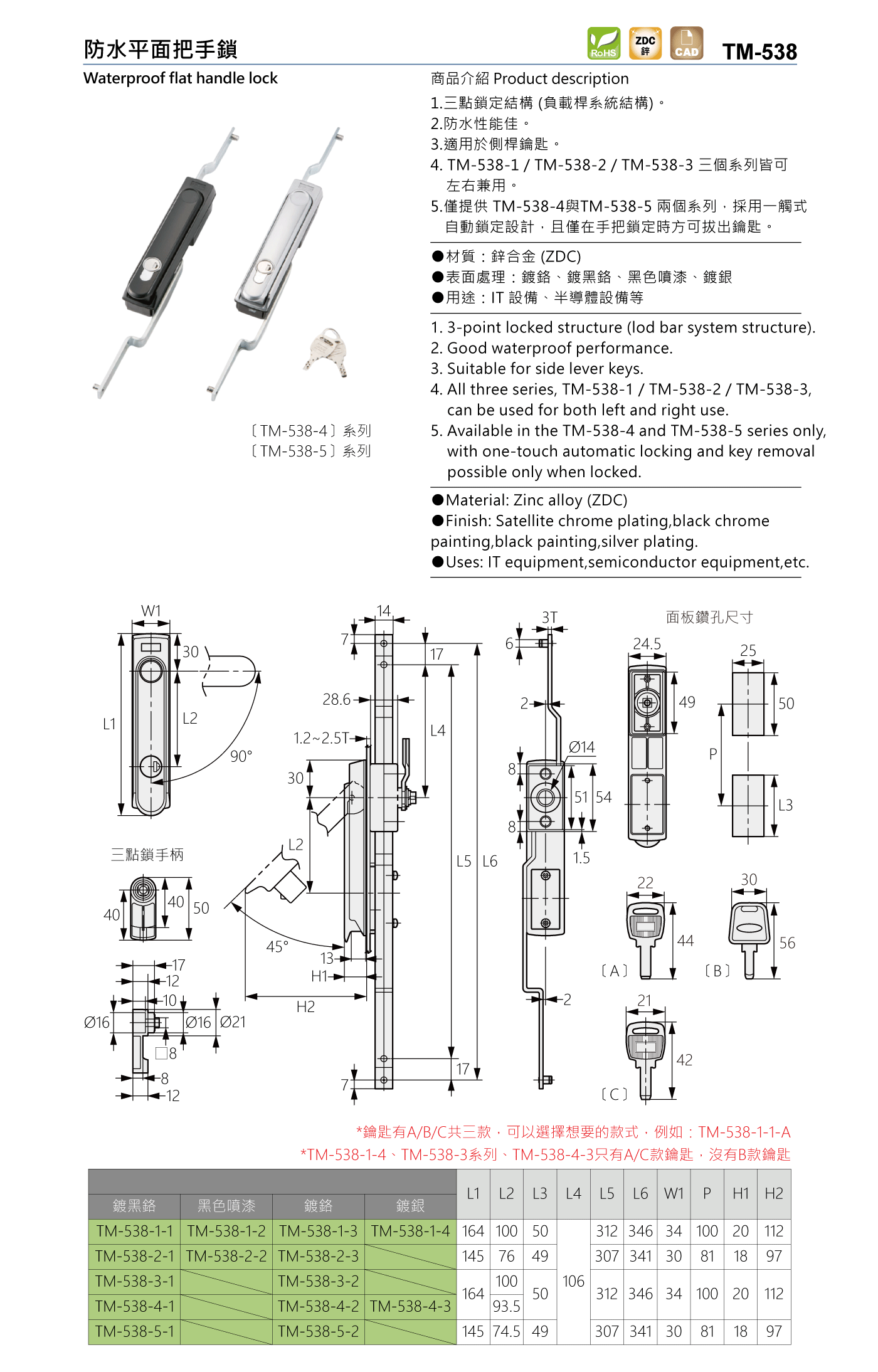 TM-538 防水平面把手鎖