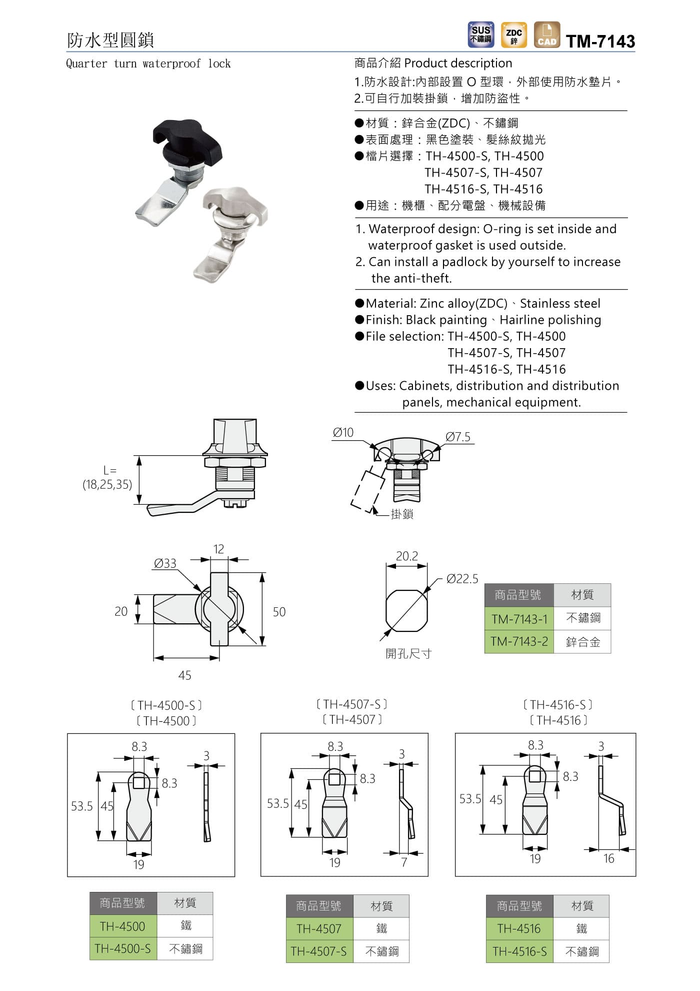 TM-7143 防水型圓鎖